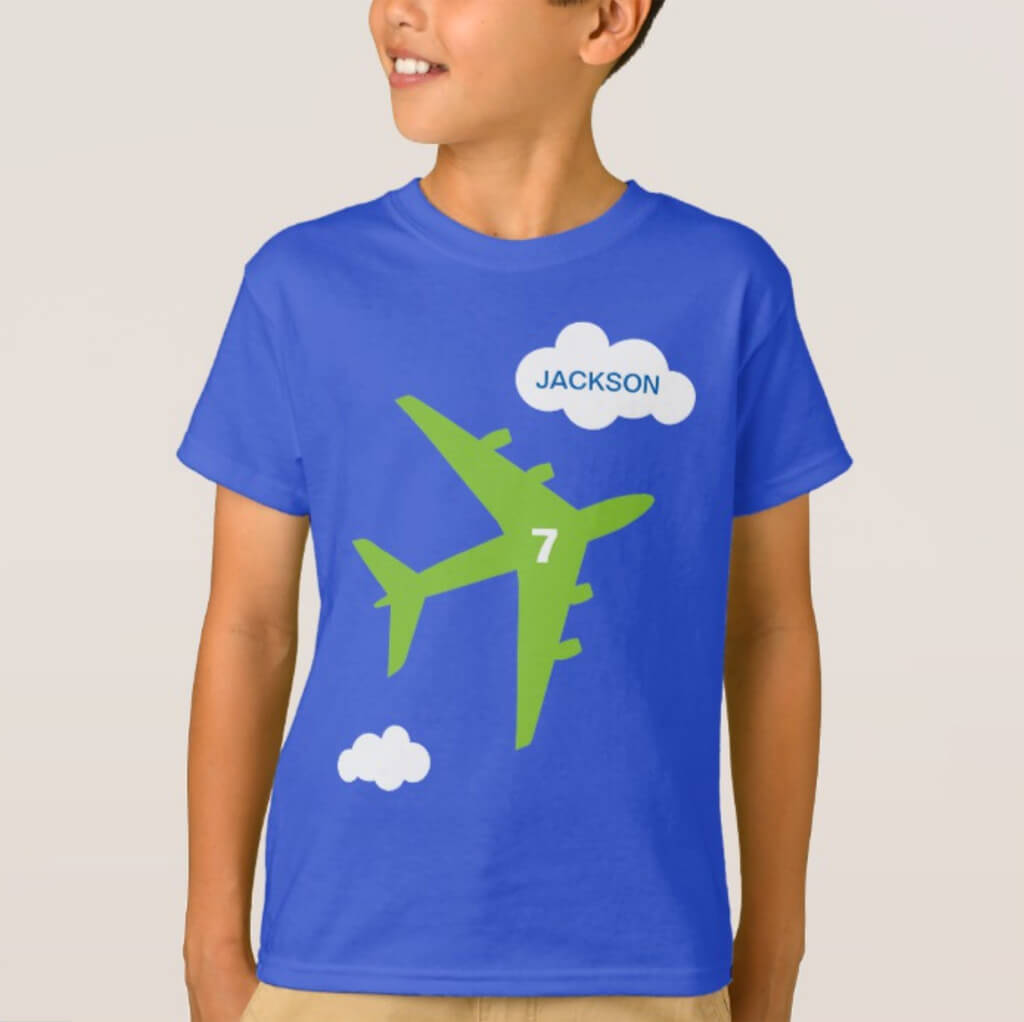 Personalized airplane birthday party t-shirt for kids youth size