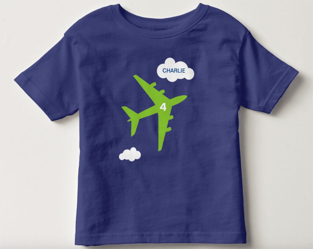 Personalized airplane birthday party t-shirt sizes 2T, 3T, 4T and 5T/6T