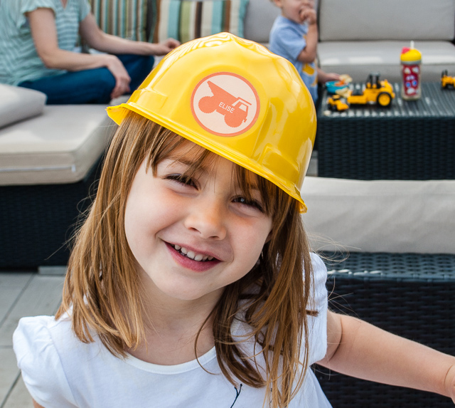 Printable construction hat stickers. Just type to personalize, print and stick!