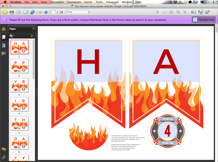 Super cute printable Fire and Flames personalized happy birthday banner for a modern fireman birthday party (or Planes Fire & Rescue inspired birthday party). Just download, type to personalize, print and cut!