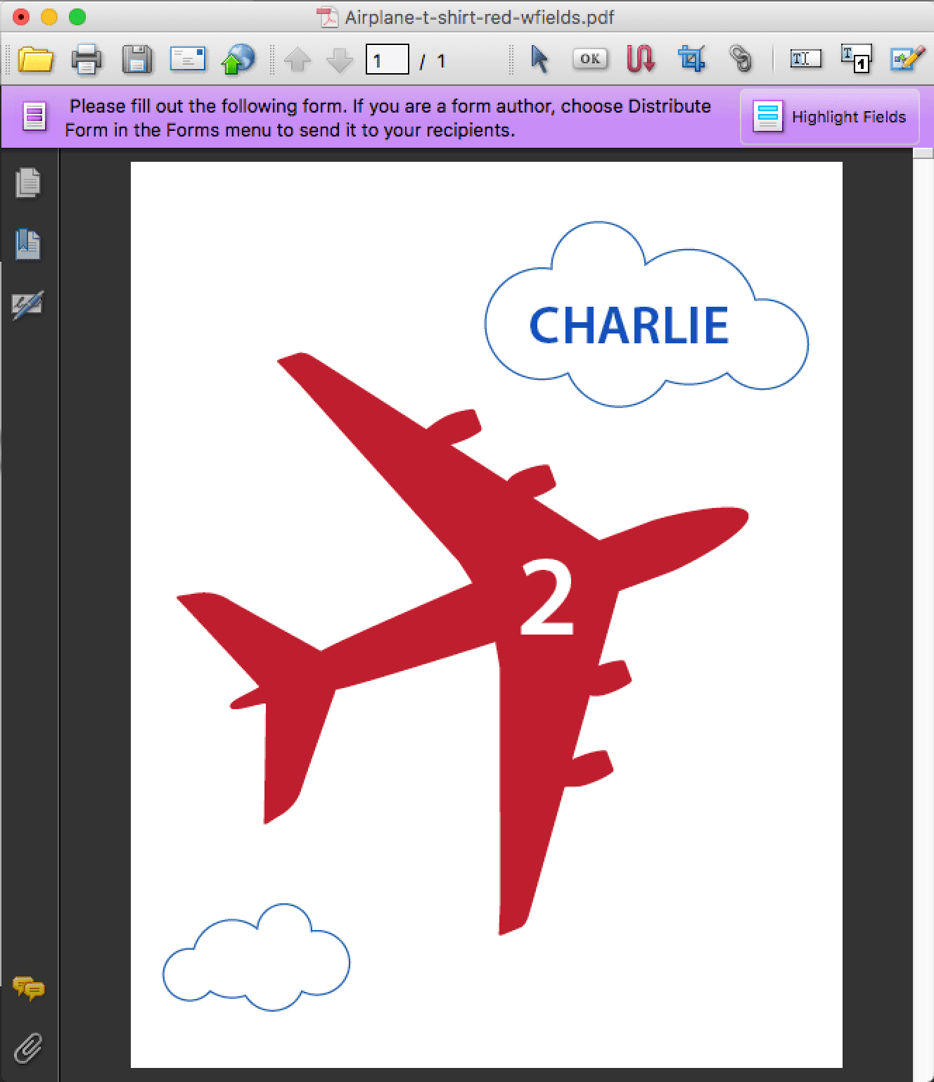 DIY red and blue personalized airplane iron-on t-shirt