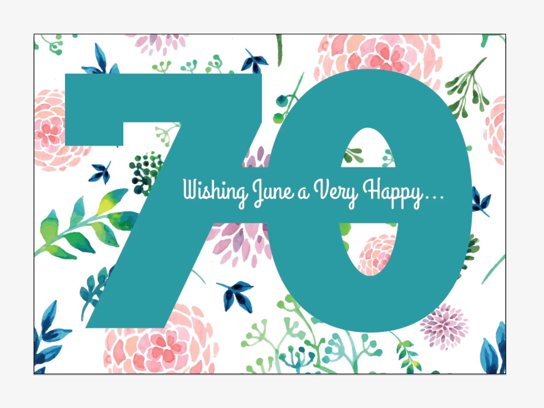 Personalized floral birthday postcards printable for 60th, 65th, 75th, 70th, 80th, 50th, 40th, 90th, 100th birthday
