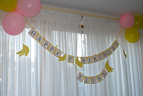 Pink Monkey and Bananas Kid's 1st Birthday Party Idea and Free 