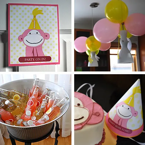 Pink Monkey and Bananas Kid's 1st Birthday Party Idea and Free Printable Templates Kathy Beymer at Merriment Design