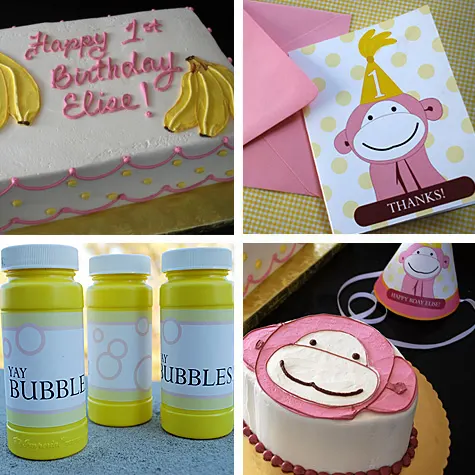 Pink Monkey and Bananas Kid's 1st Birthday Party Idea and Free Printable Templates Kathy Beymer at Merriment Design