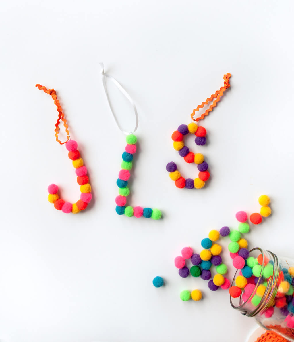 Pom pom letter DIY Christmas tree ornaments