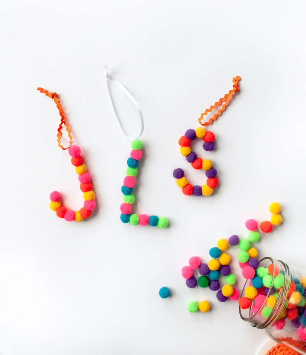 Pom pom letter DIY Christmas tree ornaments