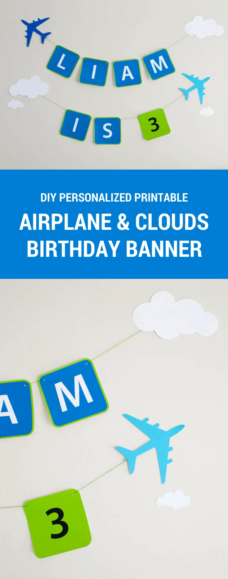 Printable Airplane Happy Birthday Party Banner for a Modern and Classy Airplane or Airport Birthday Party. Just download, type to personalize, cut and hang!