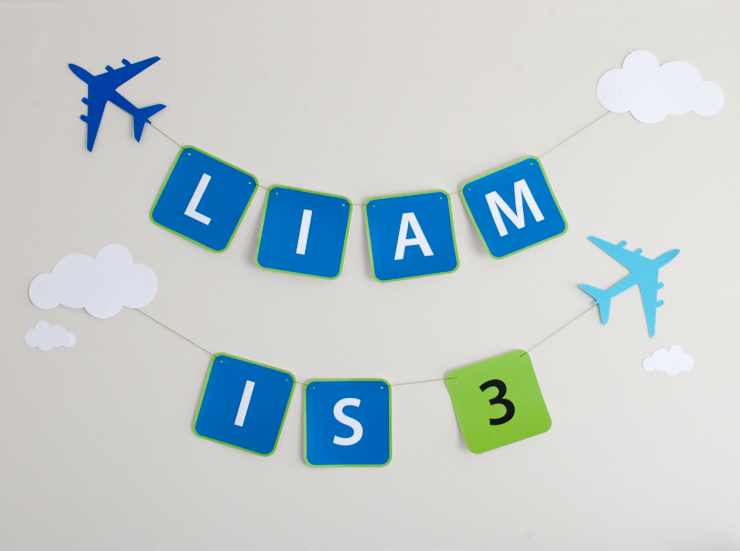 Printable airplane personalized birthday party banner. Just type to personalize, print, cut and hang!