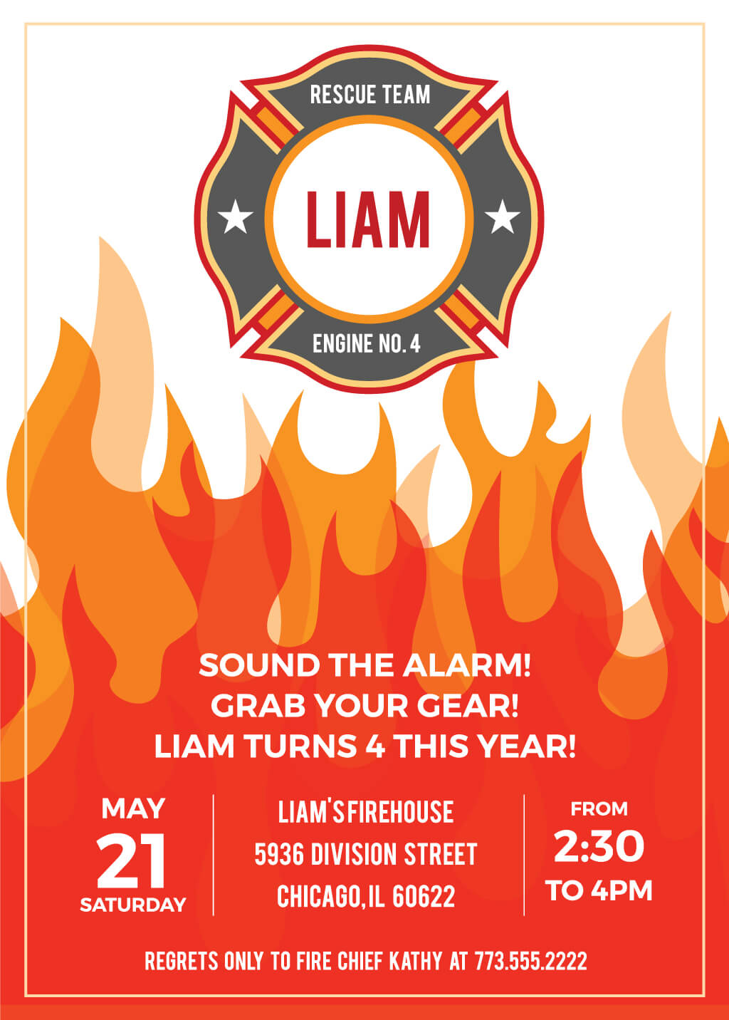 Printable fireman birthday party invitations - personalized with or without a photo for a modern firefighter birthday party