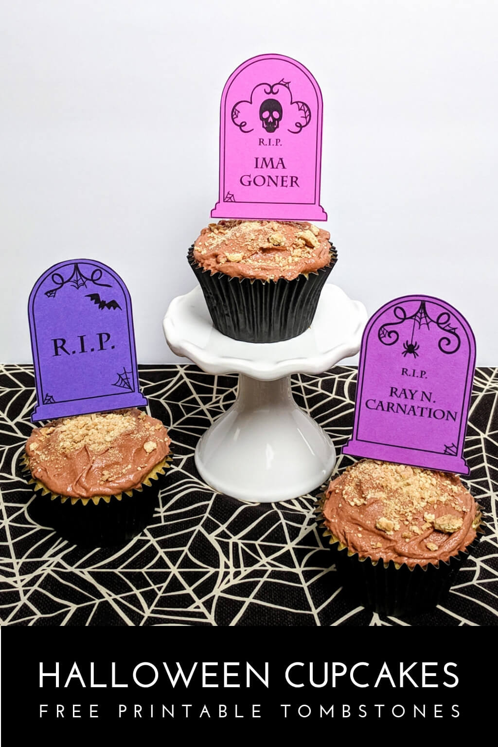 Easy Halloween cupcakes for kids with funny tombstone sayings