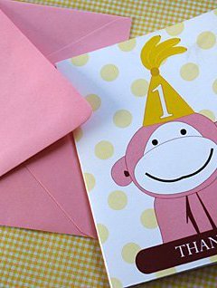Monkey 1st birthday thank you cards