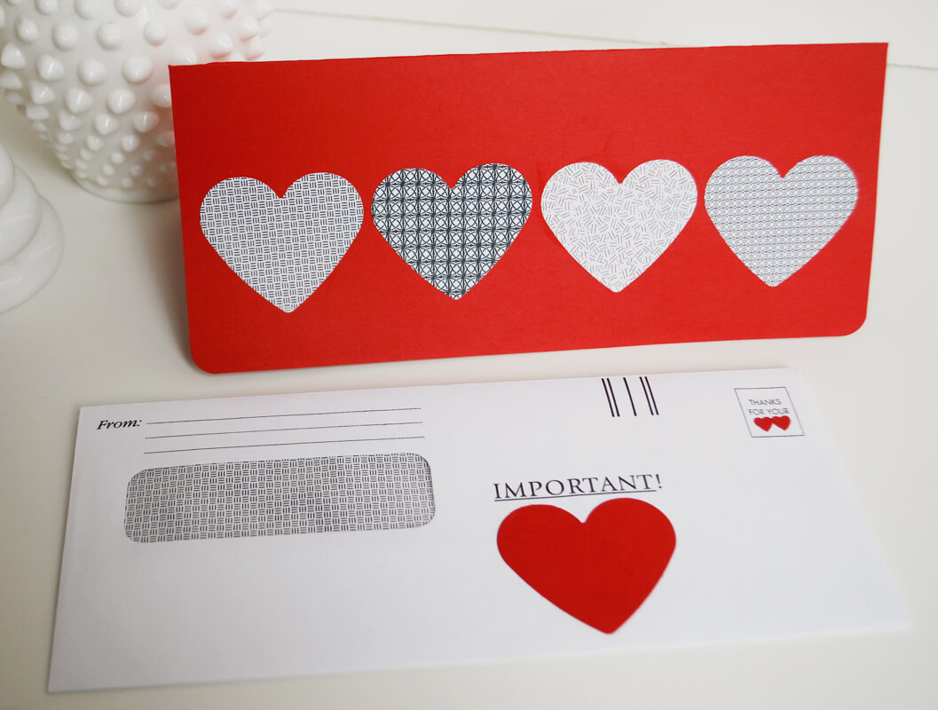 DIY Valentine's Day cards using recycled security envelopes