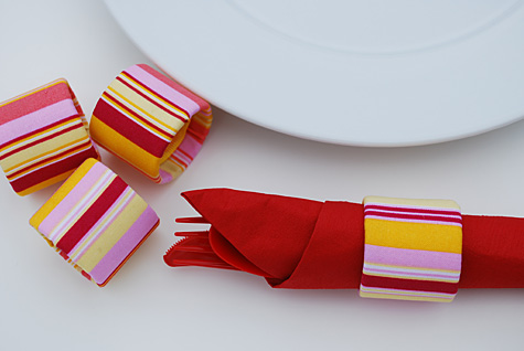 Merriment :: Recycled Fabric Napkin Rings from Sarah Wrap Tubes by Kathy Beymer