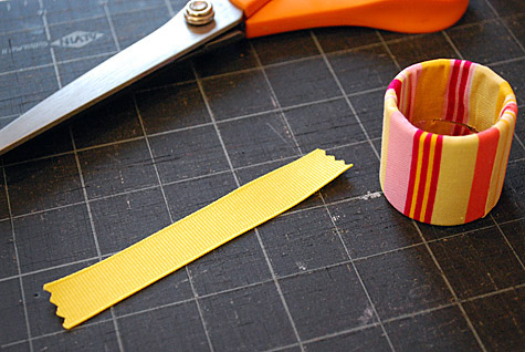 Recycled Fabric Napkin Rings from Sarah Wrap Tubes for Earth Day Green Crafts