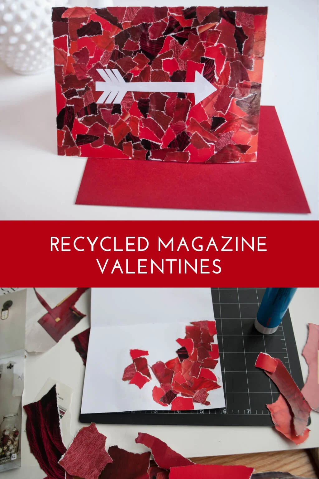 Recycled magazine card for Valentine's Day