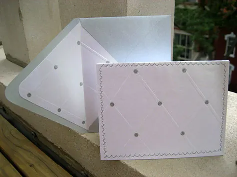 Recycled wrapping paper sewn wedding card