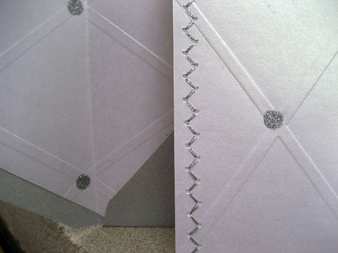 Recycled wrapping paper sewn wedding card