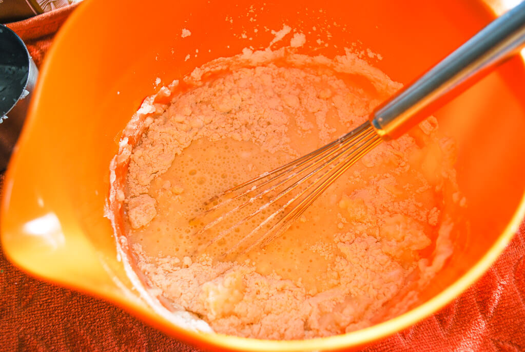 Mixing rice pancake batter
