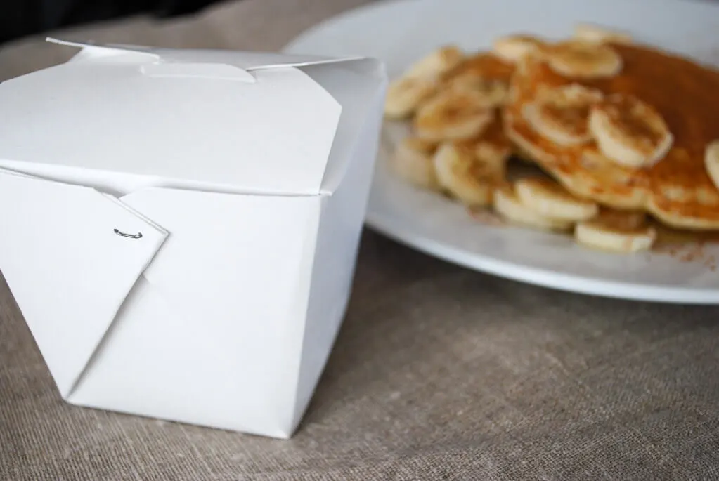 Leftover rice in a Chinese takeout container