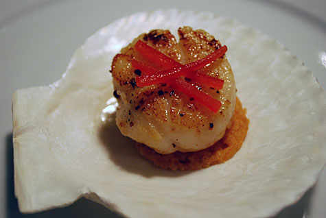 Seared scallop on parmesan crisps appetizer