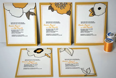 Sewn Half Flower Fabric and Loose Leaf Wedding Invitations - fabric and paper wedding invites