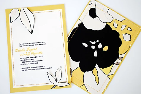 Sewn Half Flower Fabric and Loose Leaf Wedding Invitations - fabric and paper wedding invites