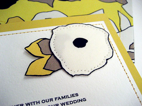 Sewn Half Flower Fabric and Loose Leaf Wedding Invitations - fabric and paper wedding invites