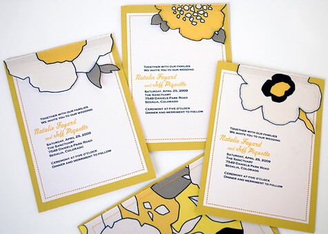Sewn wedding invitations with fabric backs