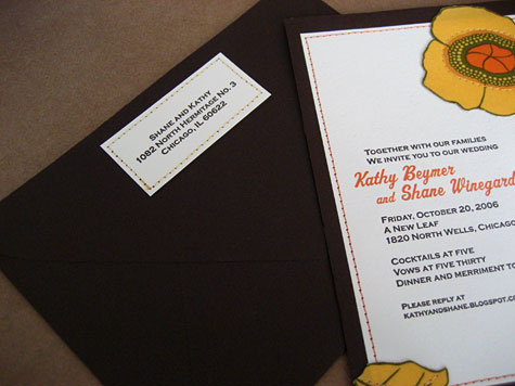 Sewn return address labels on envelopes