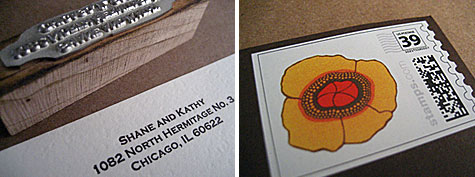Merriment :: Sewn return address envelopes and custom photo stamps