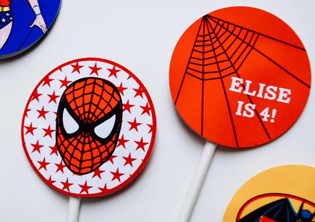 Spider-Man printable personalized cupcake toppers or temporary tattoos for a Spiderman birthday party @merrimentdesign