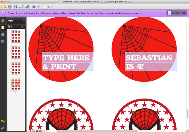 Spider-Man printable personalized cupcake toppers or temporary tattoos for a Spiderman birthday party @merrimentdesign