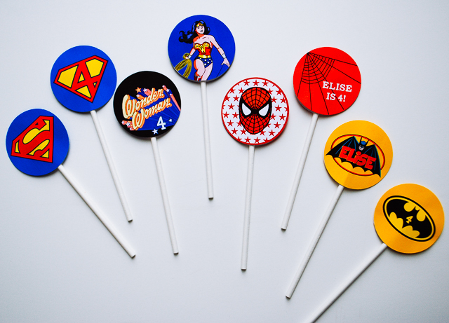 Spider-Man printable personalized cupcake toppers or temporary tattoos for a Spiderman birthday party @merrimentdesign