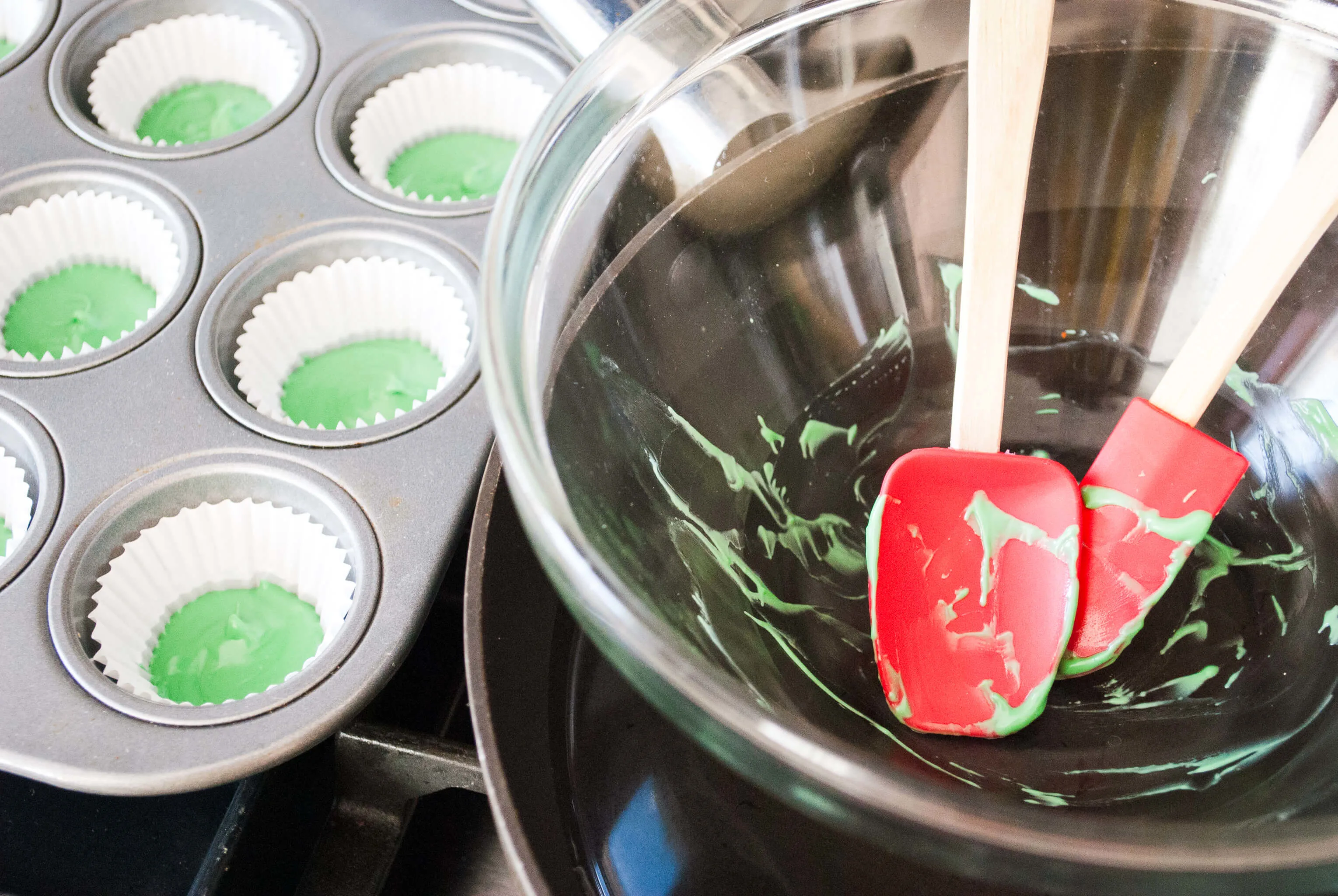 St. Patrick's Day Chocolate Peanut Butter Cups Recipe. Make these lucky green chocolate peanut butter cups for your little leprechauns.