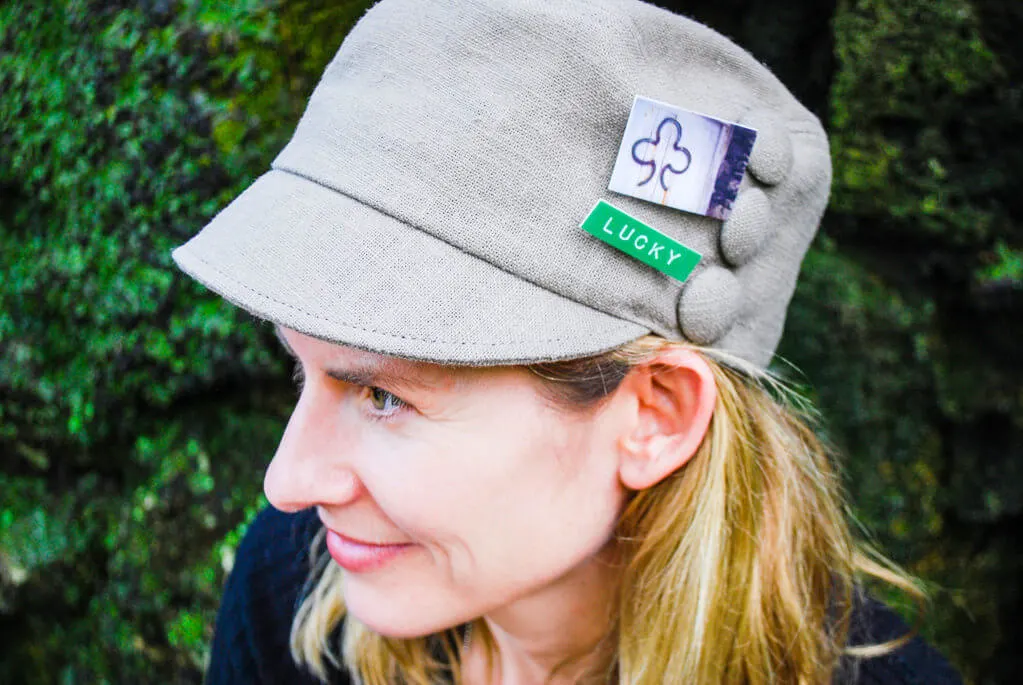 Woman wearing DIY St. Patrick's Day jewelry