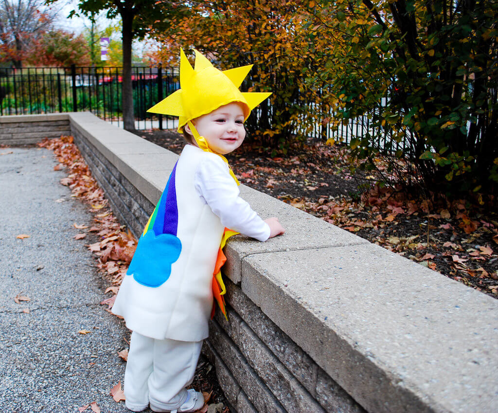 Easy DIY Halloween costume for toddlers: Sunshine & Rainbows free sewing pattern with a cute sun hat