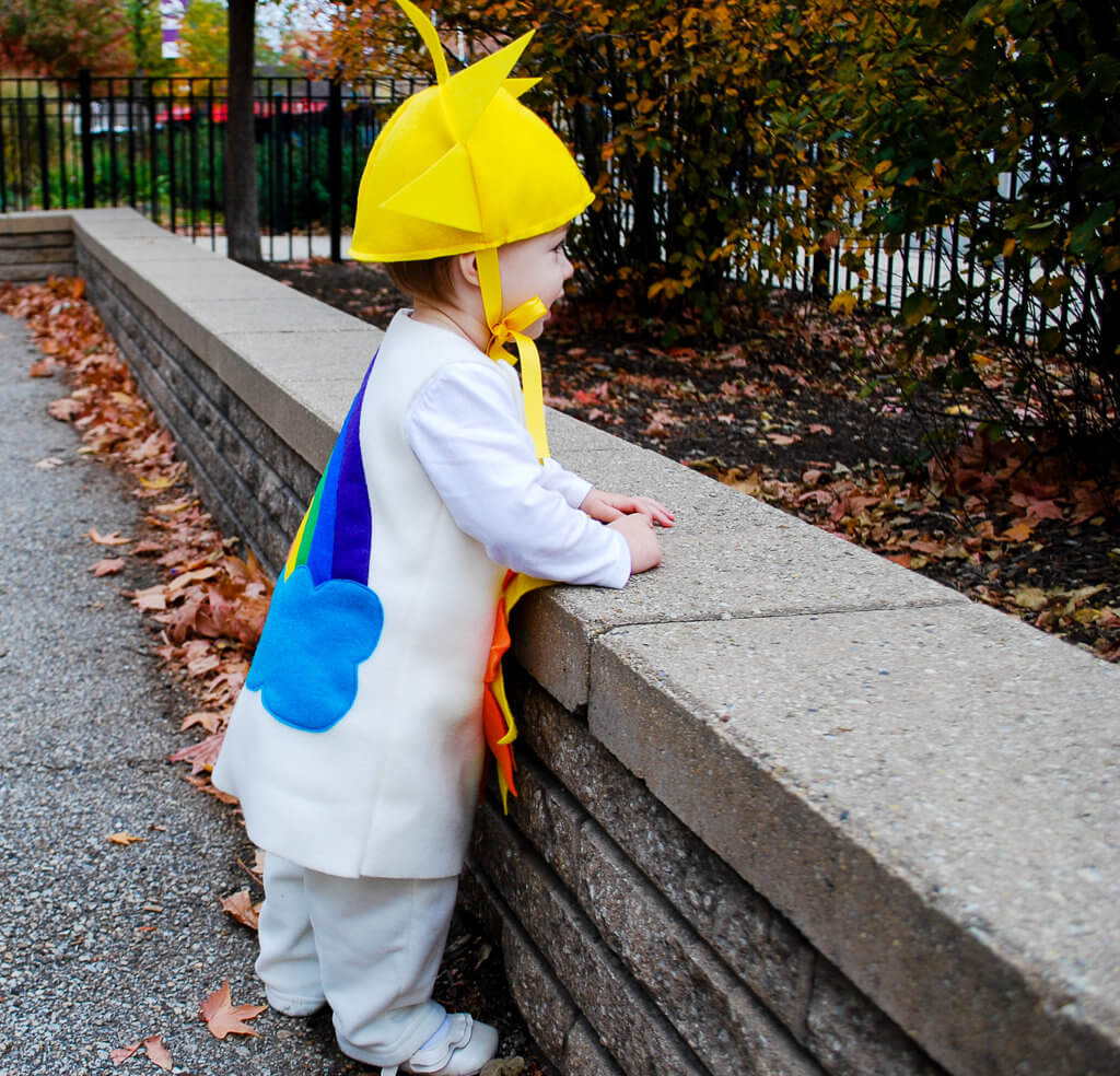 Easy DIY Halloween costume idea for toddlers: Sunshine and Rainbows