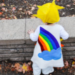 Sunshine and Rainbows DIY Halloween costume. Get this free sewing pattern to make this cute toddler and baby Halloween costume idea.