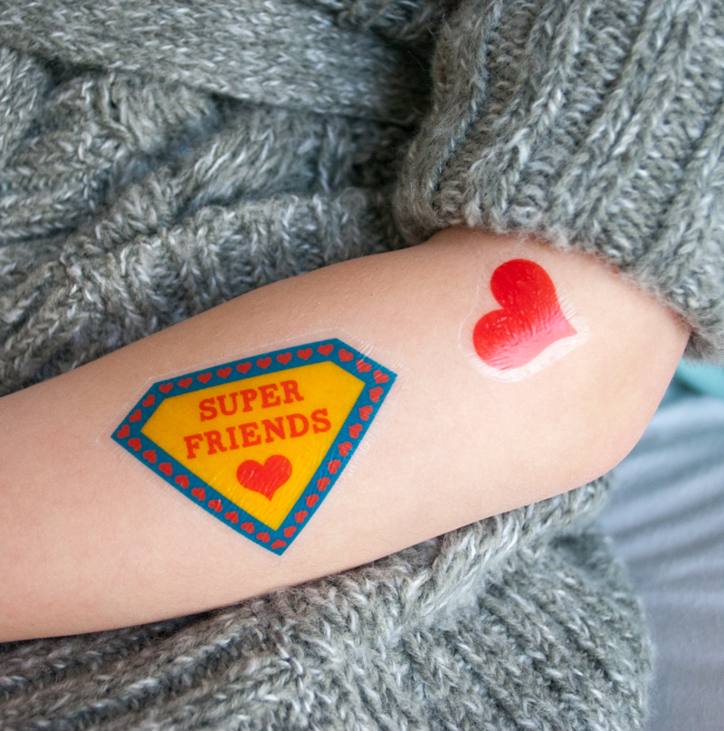 Super Friends' free printable Super Hero tattoos for Valentine's Day - such a cute Valentine for preschoolers and elementary students