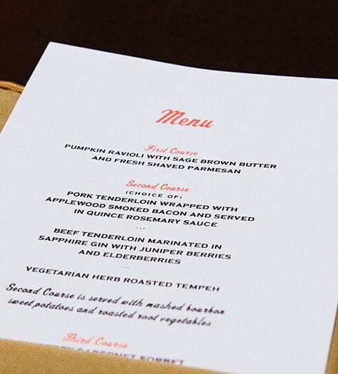 Simple wedding menu