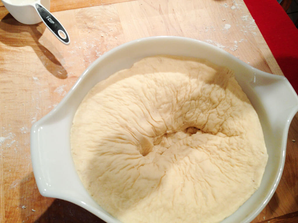 Punching down Swedish Tea Ring dough