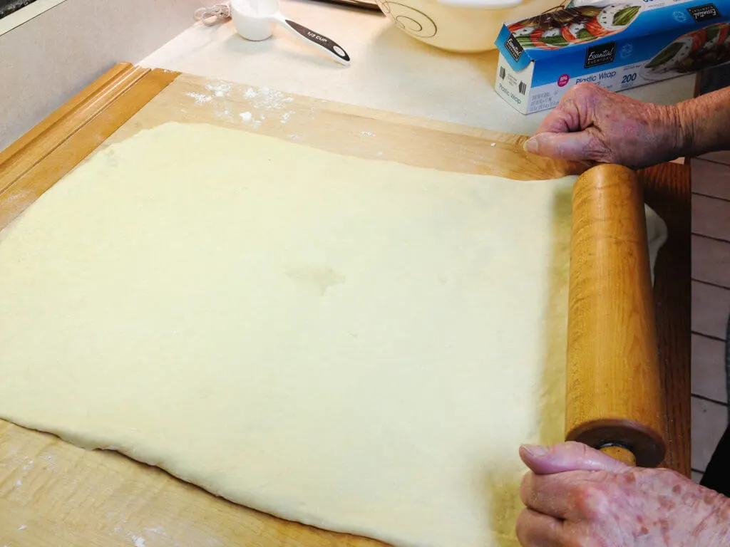 Rolling out Swedish Tea Ring dough