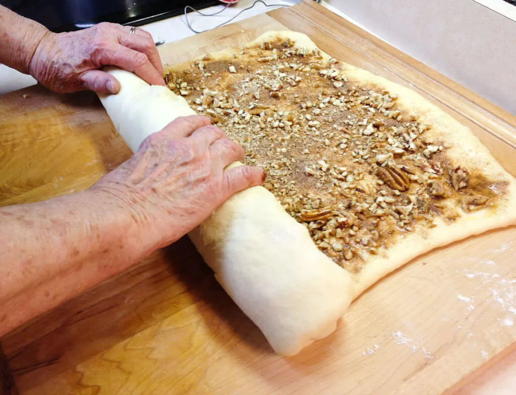 Rolling Swedish Tea Ring dough for Christmas breakfast