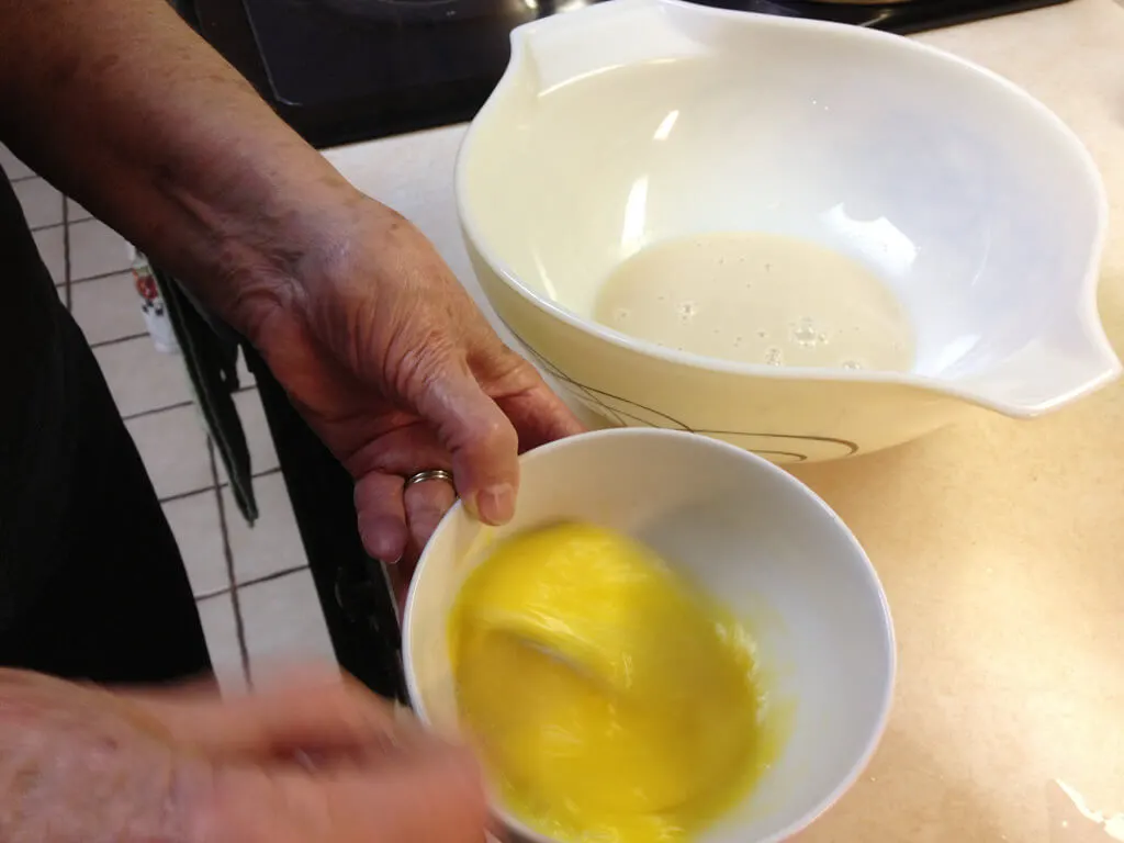 Beating eggs for a Swedish Tea Ring recipe