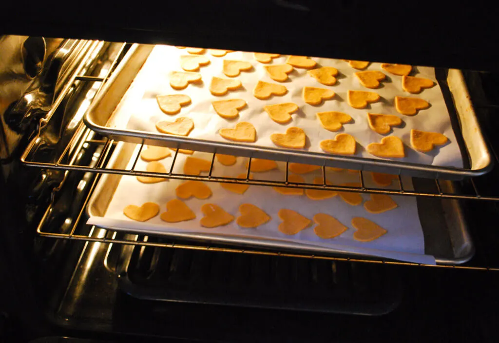 Sweet potato crackers baking in the oven
