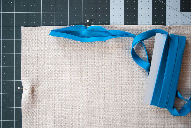 pinning bias tape onto fabric