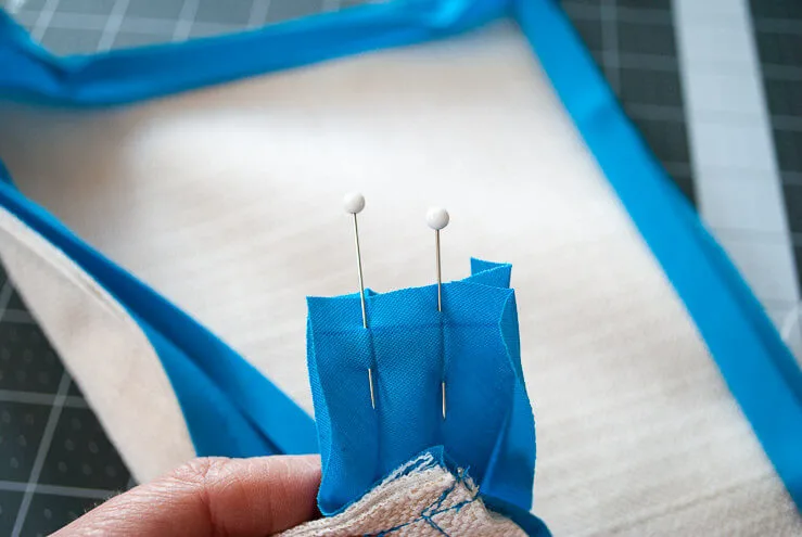 Pinning ends of bias tape