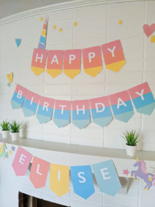 Printable pastel unicorn happy birthday party banner