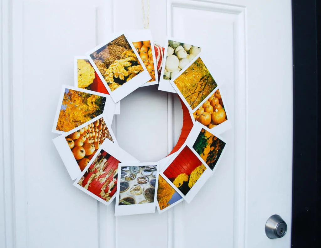 Easy DIY modern fall wreath using Polaroids